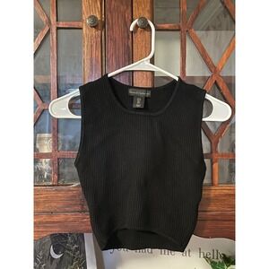 House of Harlow 1960 Black Ribbed Knit Cropped Tank Top Size Small